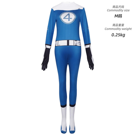 Fantastic Four Susan Storm Kostüm - Blauer Overall mit 4er-Logo