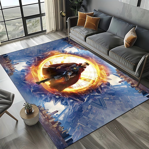 3D Avengers Teppich - Goldenes Blaues Portal Design