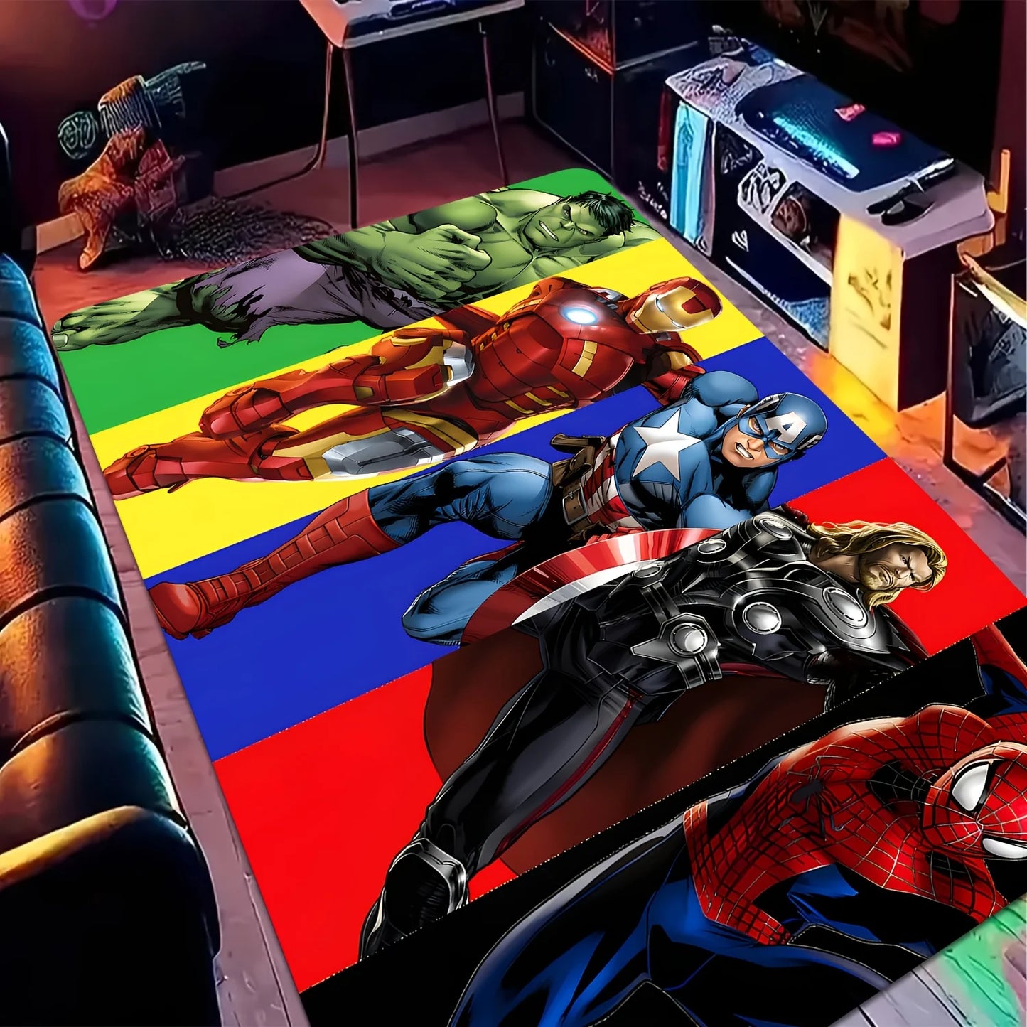 Avengers Helden-Gruppe Teppich - Farbige Streifen