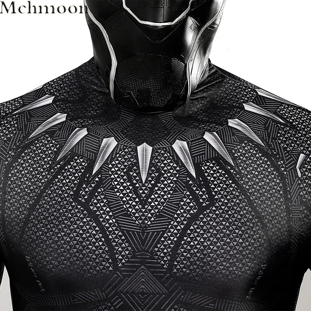Black Panther Kostüm - Schwarzer Anzug mit Vibranium-Effekt und Krallenkragen