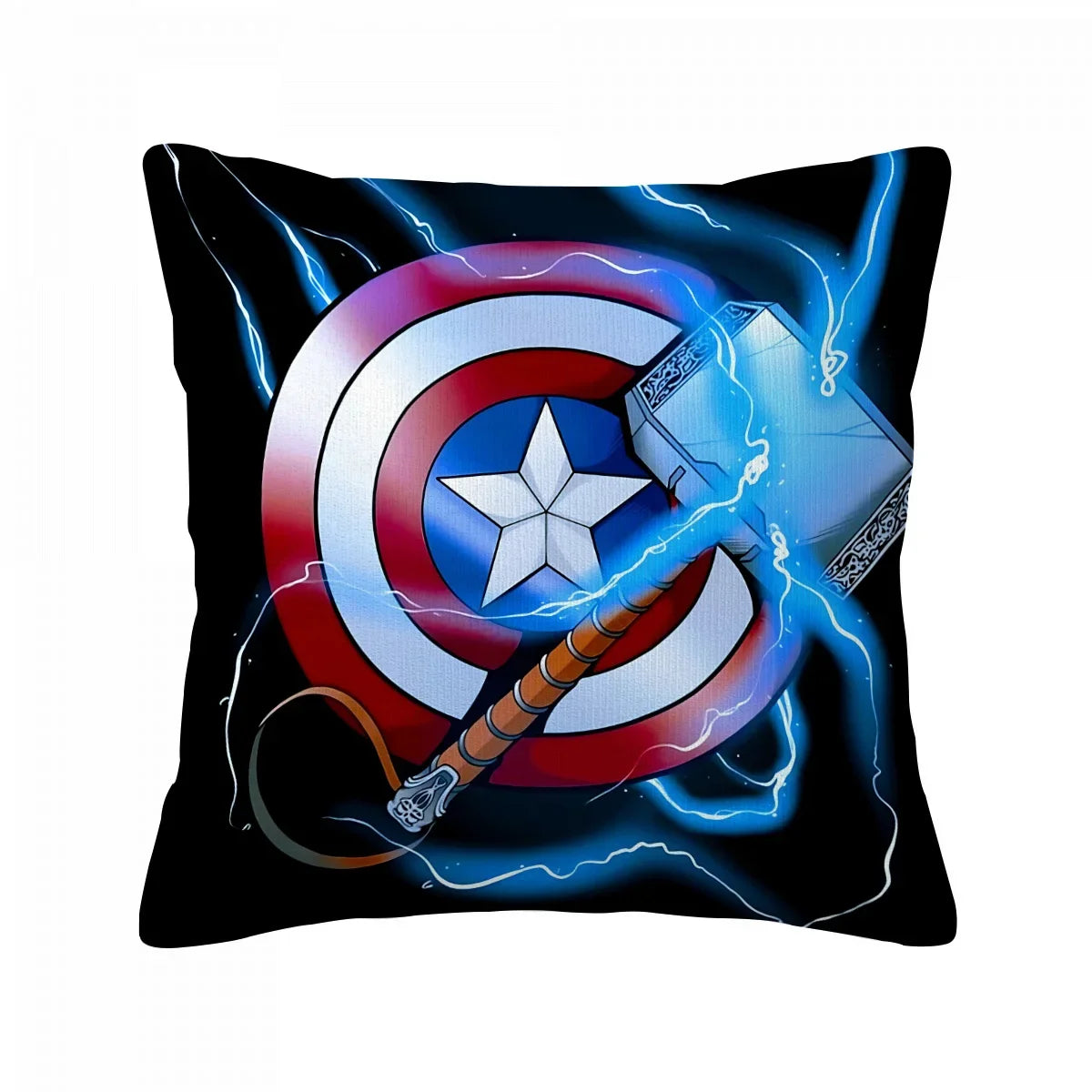 Kissenbezug Avengers Gruppe – Gekreuzter Schild und Mjölnir