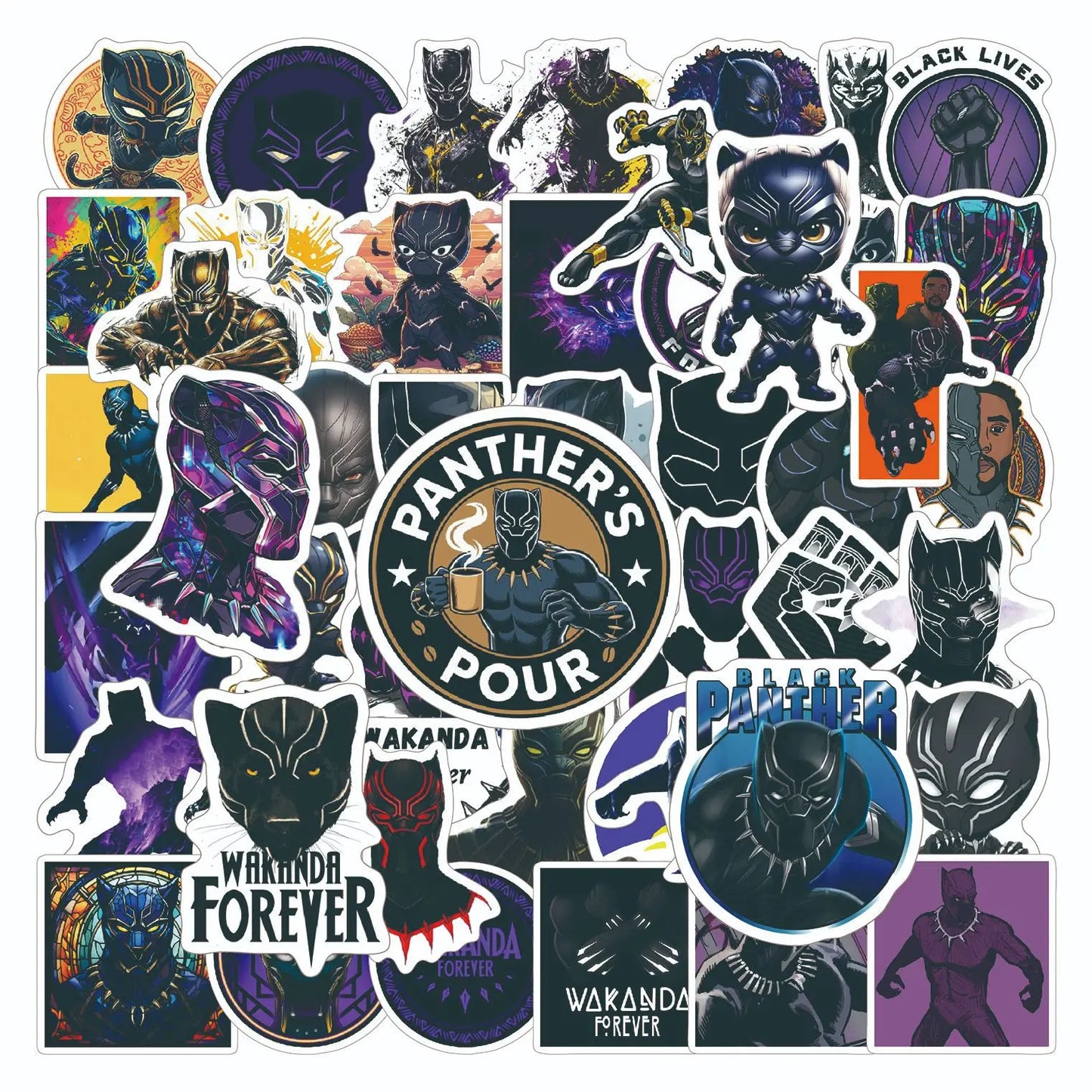 Avengers Black Panther Aufkleber – 50er-Set PVC-Sticker