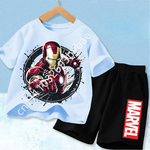 T-Shirt Avengers Iron Man Kinder – Set Gletscherblau Shorts Schwarz