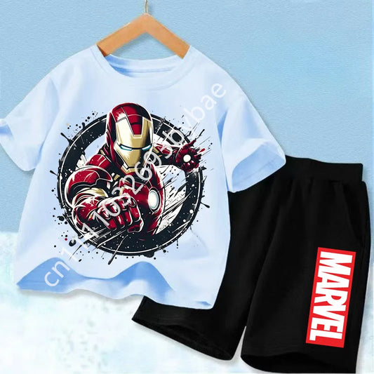 T-Shirt Avengers Iron Man Kinder – Set Gletscherblau Shorts Schwarz