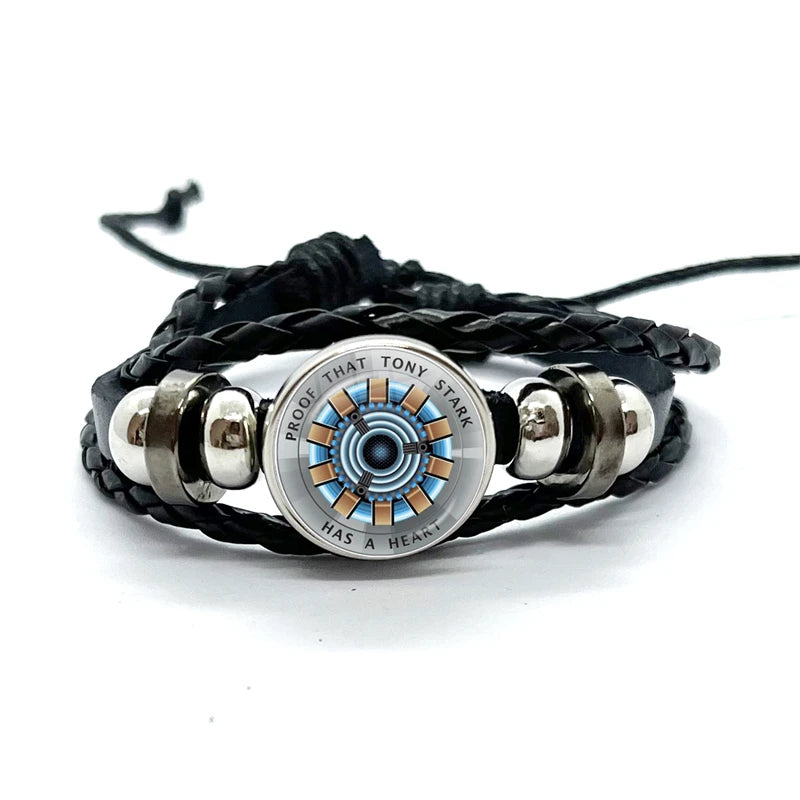 Armband Leder Tony Stark Arc Reaktor - Schwarz Konzentrisch Blau Orange
