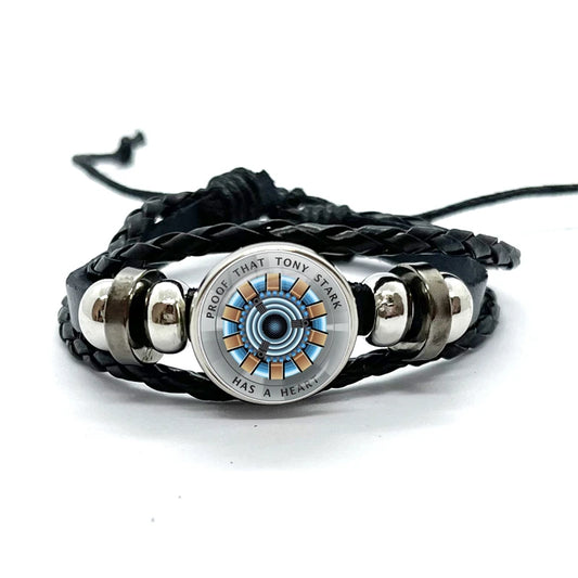 Armband Leder Tony Stark Arc Reaktor - Schwarz Konzentrisch Blau Orange