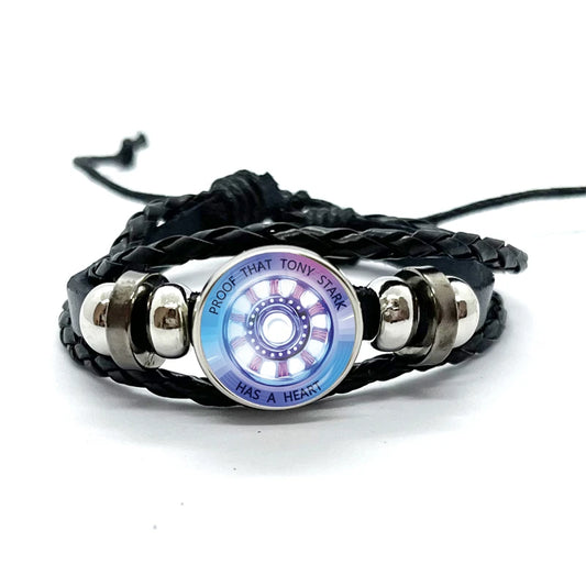 Lederarmband Tony Stark Arc-Reaktor – Schwarz Violett Blau Verlaufend