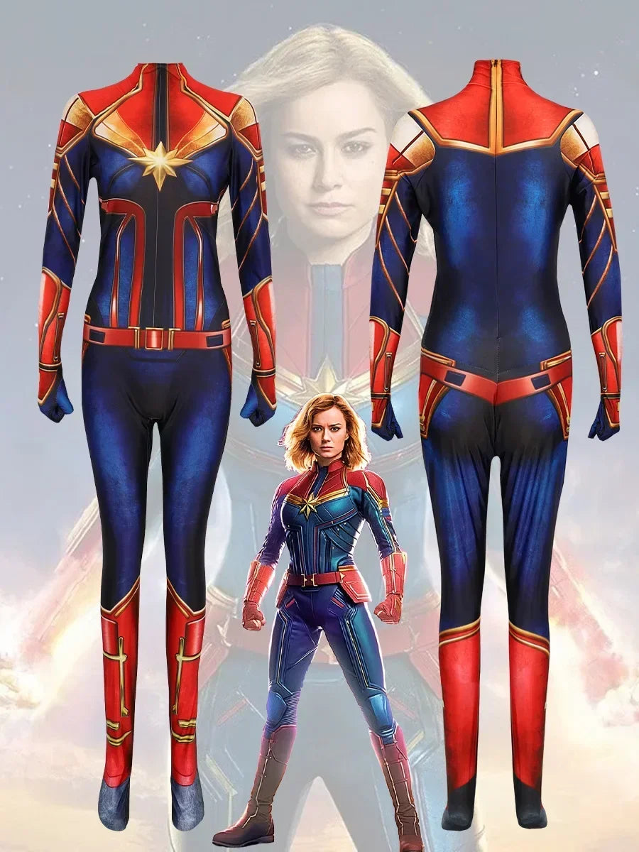 Captain Marvel Kostüm - Blau-Rot-Goldener Overall