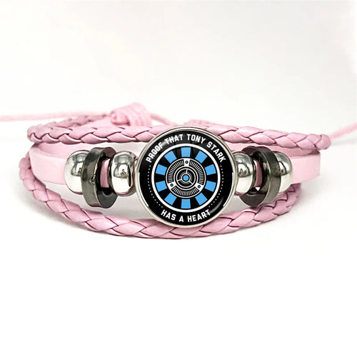 Lederarmband Tony Stark Arc Reaktor - Rosa Streifen Schwarz Blau