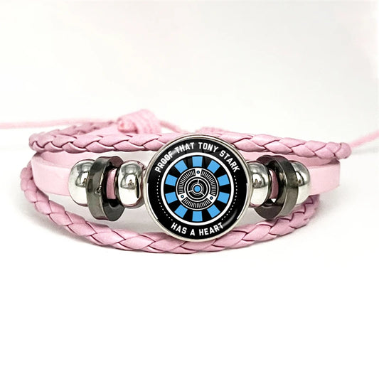 Lederarmband Tony Stark Arc Reaktor - Rosa Streifen Schwarz Blau