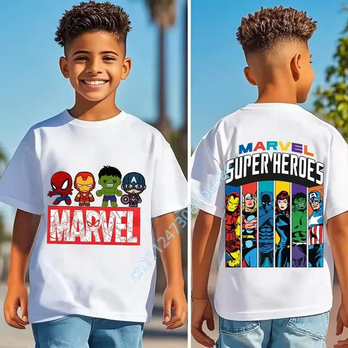 T-Shirt Kinder Marvel Super Heroes – Farbige Streifen Charaktere Rücken