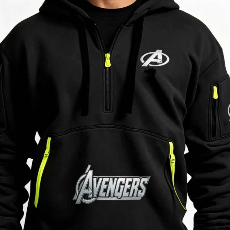 Sweatshirt mit halbem Reißverschluss Avengers für Herren – Multi-Pocket Schwarz Gelb