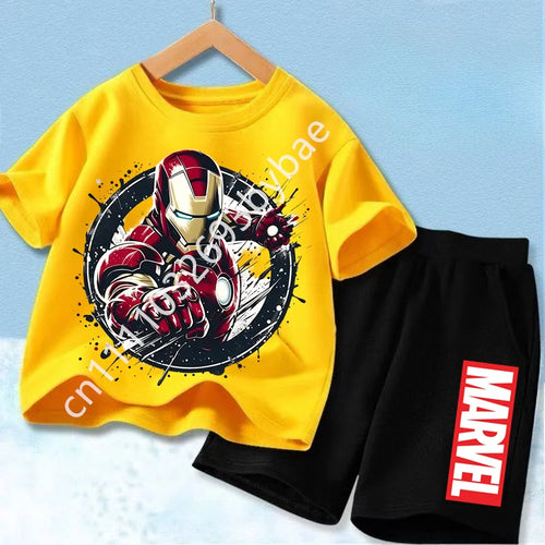 T-Shirt Avengers Iron Man Kinder - Set Gelb Schwarze Shorts