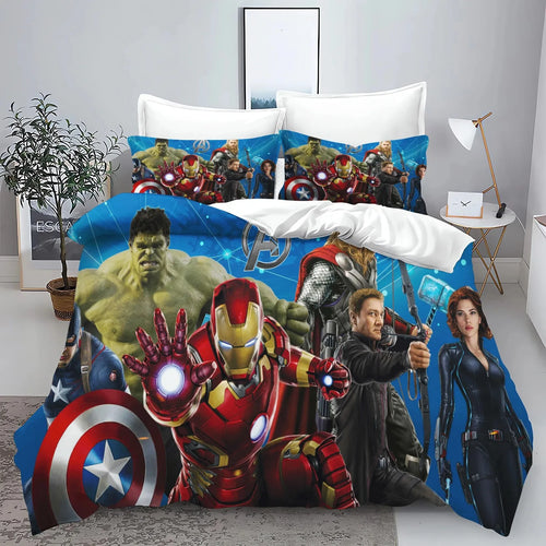 Bettbezug Avengers - Gruppe blauer Hintergrund Logo