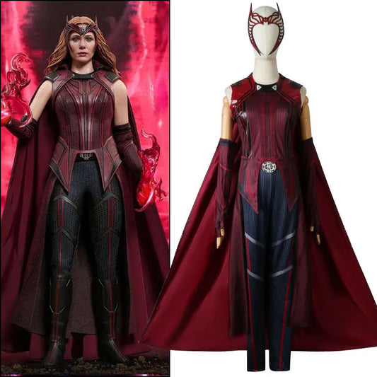 Cosplay Kostüm Wanda Maximoff Scarlet Witch – Roter Overall Umhang mit Kopfschmuck