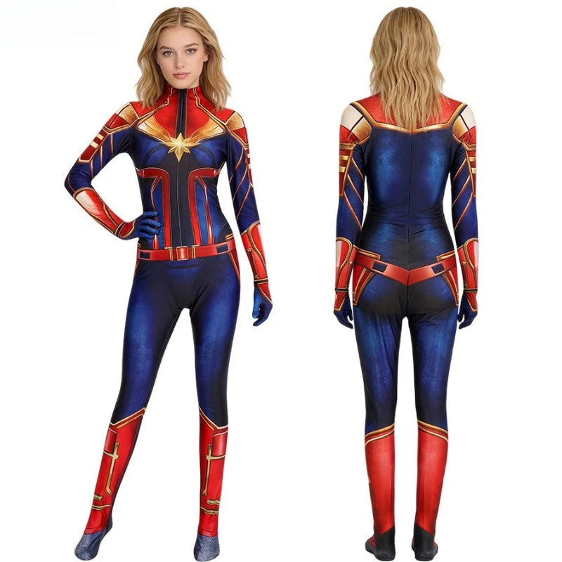 Captain Marvel Cosplay-Anzug – Blauer und roter Zentai