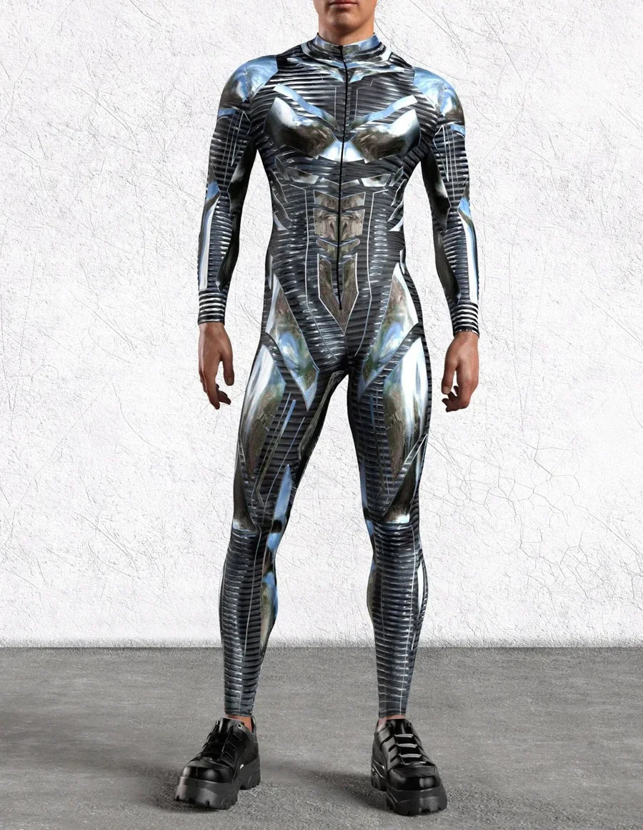 Futuristischer Overall – Schwarz-silberne Chromrüstung