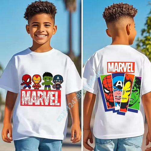 Kinder T-Shirt Marvel - Spider-Man Captain America Hulk Pop Art Gesichter