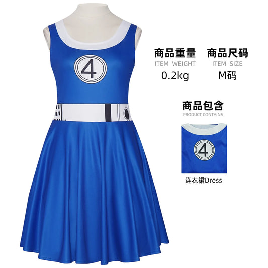 Kostüm Fantastische Vier Invisible Woman - Blaues Kleid mit 4er-Logo
