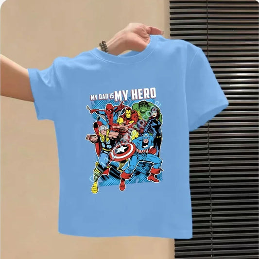 Kinder T-Shirt Avengers My Dad Is My Hero - Hellblau