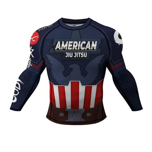 T-Shirt Jiu-Jitsu Captain America – Langarm Schild und Adler