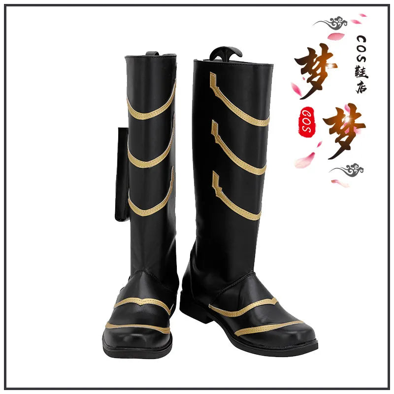 Cosplay-Stiefel Fantasy – Schwarzgoldener Zickzack (Damen)
