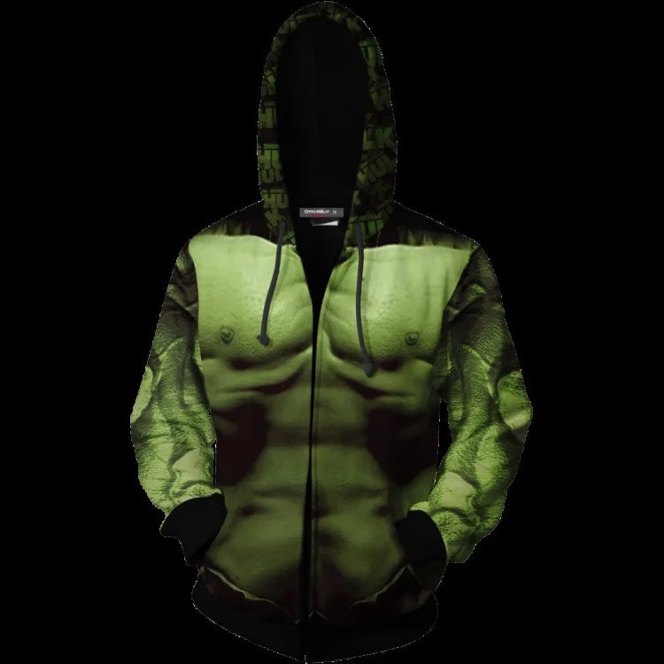 Hulk Kapuzenpullover - Muskel-Torso-Druck mit Reißverschluss