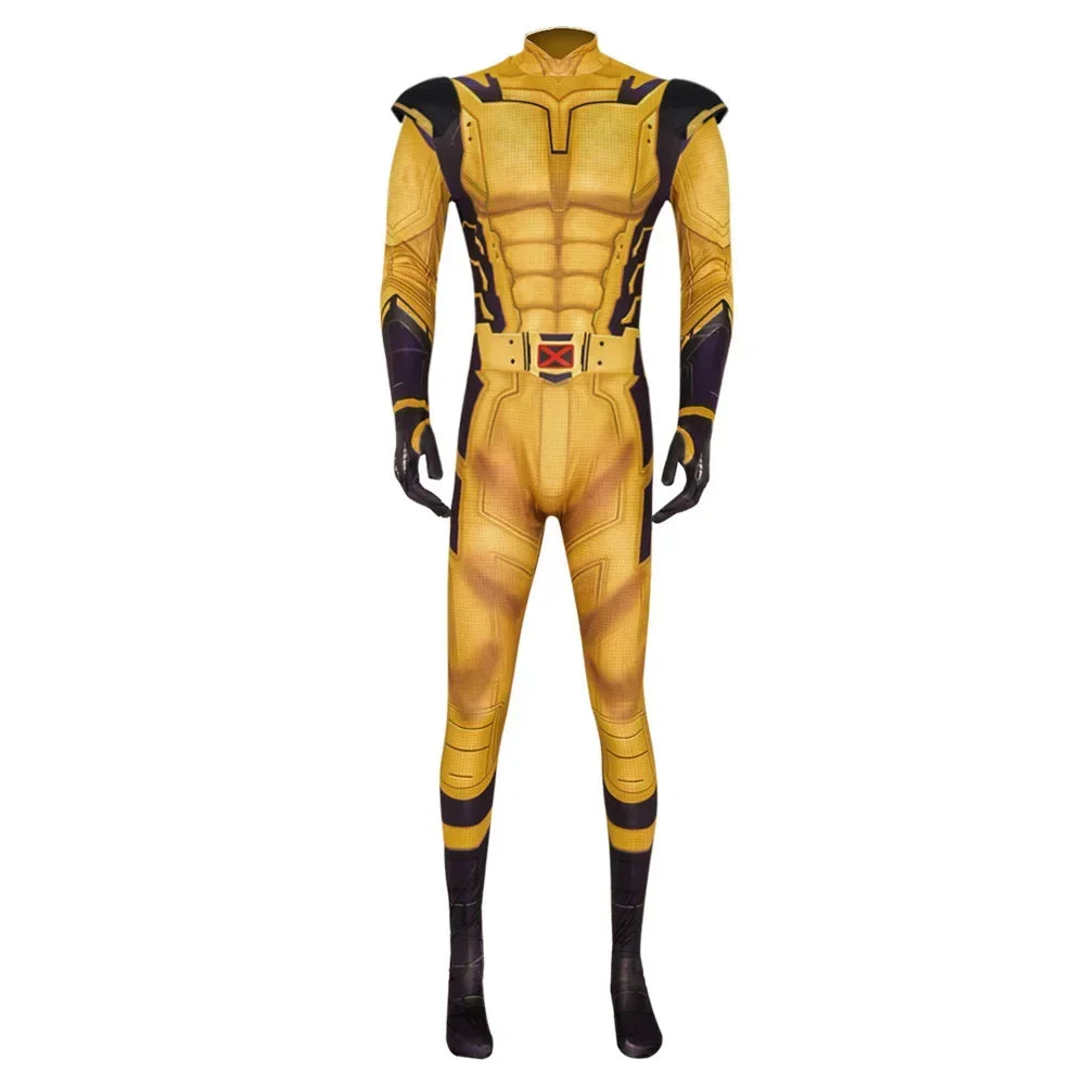 Wolverine-Kostüm - Gelb-Marineblau-Overall mit X-Gürtel