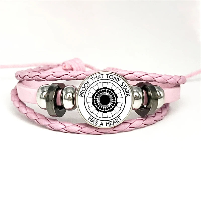 Lederarmband Tony Stark Arc-Reaktor – Rosa mit konzentrischen Punkten