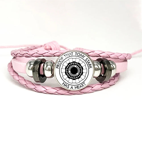 Lederarmband Tony Stark Arc-Reaktor – Rosa mit konzentrischen Punkten