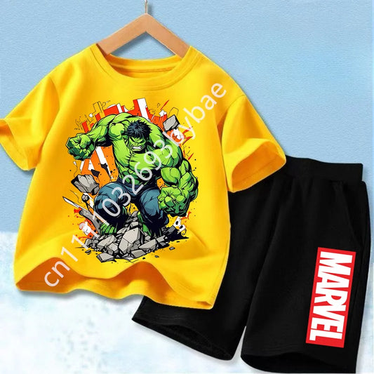 T-Shirt Avengers Hulk Kinder – Set Gelb Shorts Schwarz