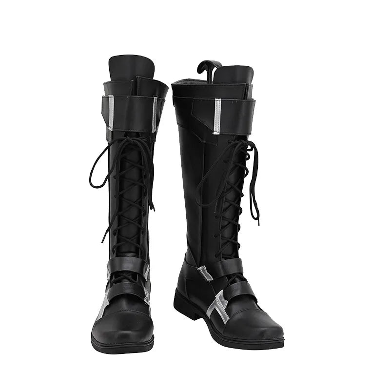 Winter Soldier Stiefel – Schwarz und Silberfarbenes Leder (Damen)
