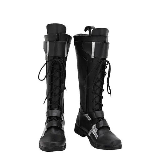 Winter Soldier Stiefel – Schwarz und Silberfarbenes Leder (Damen)