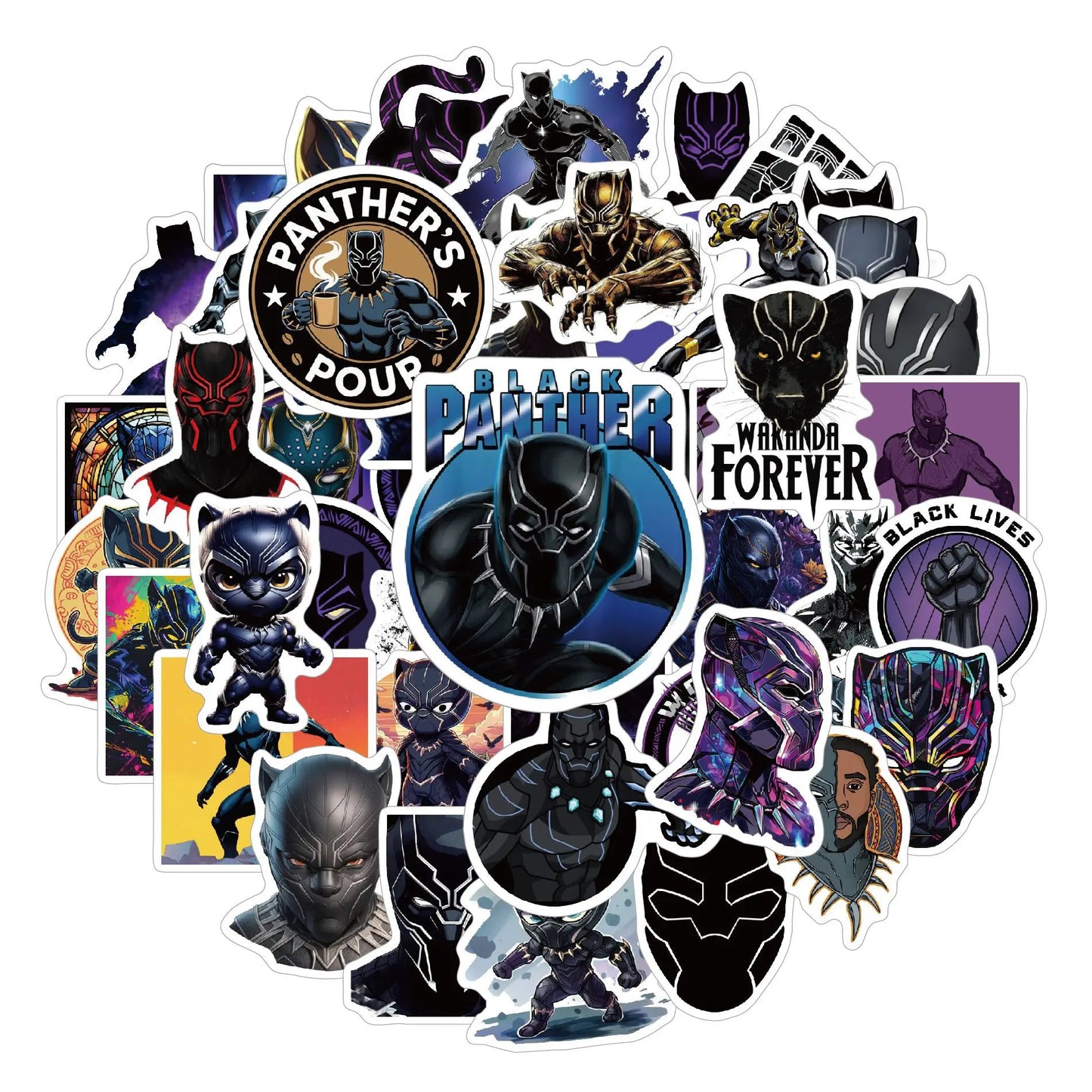 Avengers Black Panther Aufkleber – 50er-Set PVC-Sticker