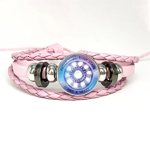 Armband Leder Tony Stark Arc Reaktor - Leuchtendes Rosa Blau Violett