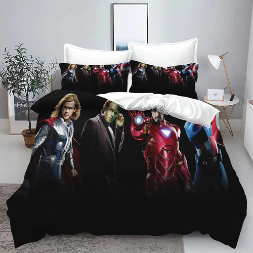 Bettbezug Avengers - Gruppe Schwarzer Hintergrund