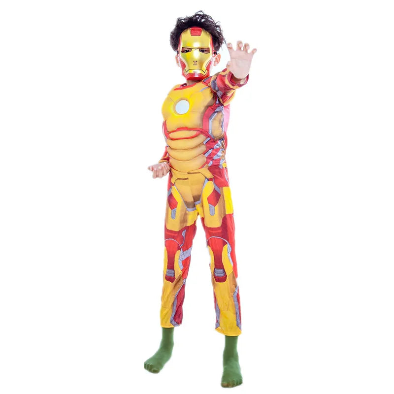 Kinder-Cosplay-Kostüm Iron Man – Muskulöser goldener Overall