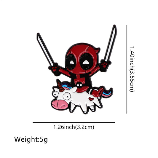 Metall-Anstecker Deadpool Chibi - Einhorn-Schwerter-Brosche Mini