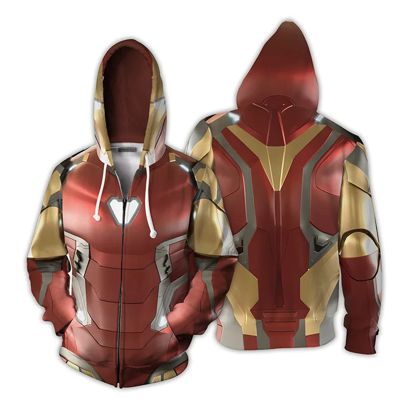 Kapuzenpullover mit Reißverschluss Iron Man – 3D-Druck, rot-goldene Rüstung