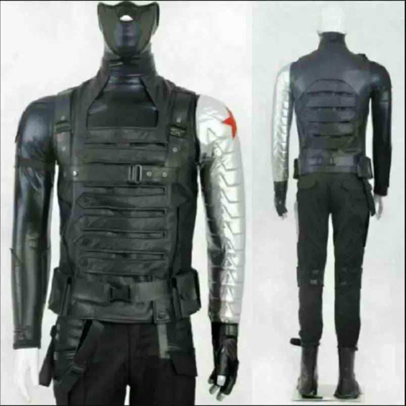 Winter Soldier Kostüm - Schwarzer Jumpsuit mit Metallarm und rotem Stern