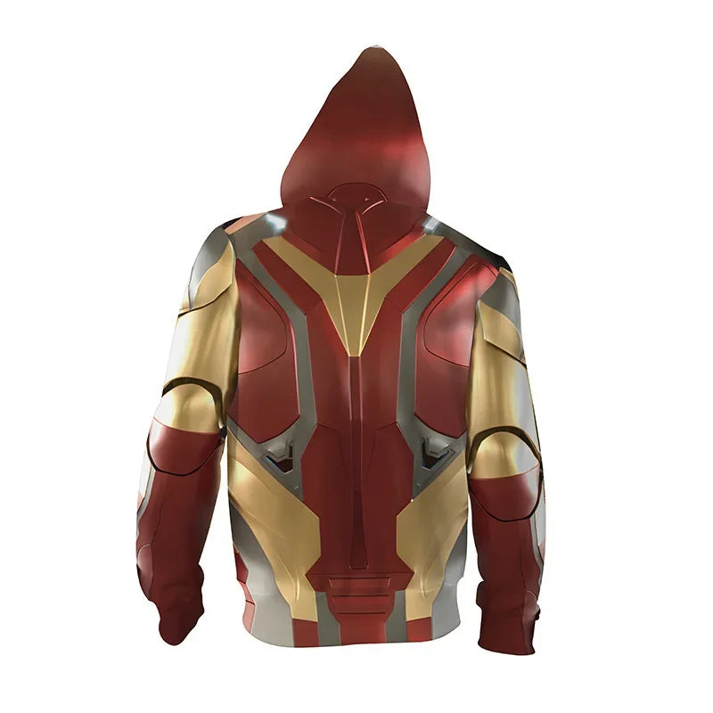 Kapuzenpullover mit Reißverschluss Iron Man – 3D-Druck, rot-goldene Rüstung