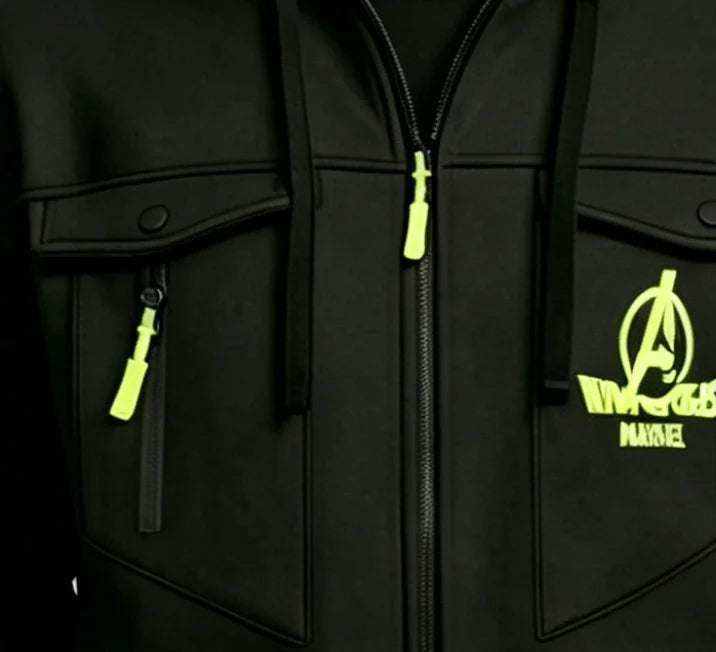 Kapuzenpullover mit Reißverschluss Marvel Avengers – Neon-Logo, Multitaschen, Herren
