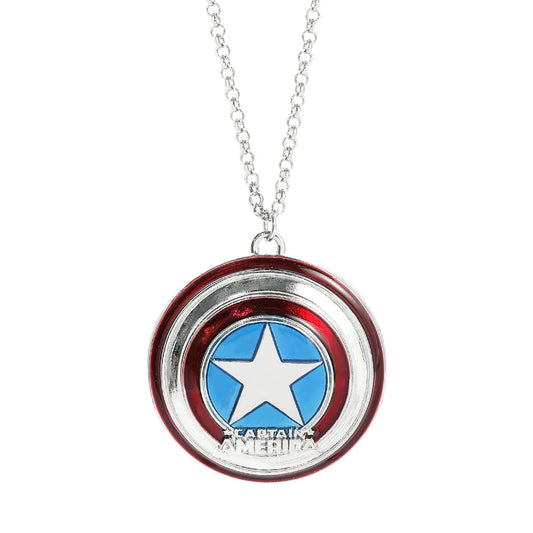 Halskette mit Captain America Schild-Anhänger – Silber und Emaille