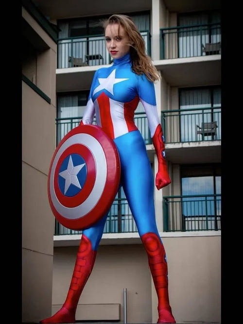Captain America Damenkostüm - Blauer, weißer und roter Overall mit Stern