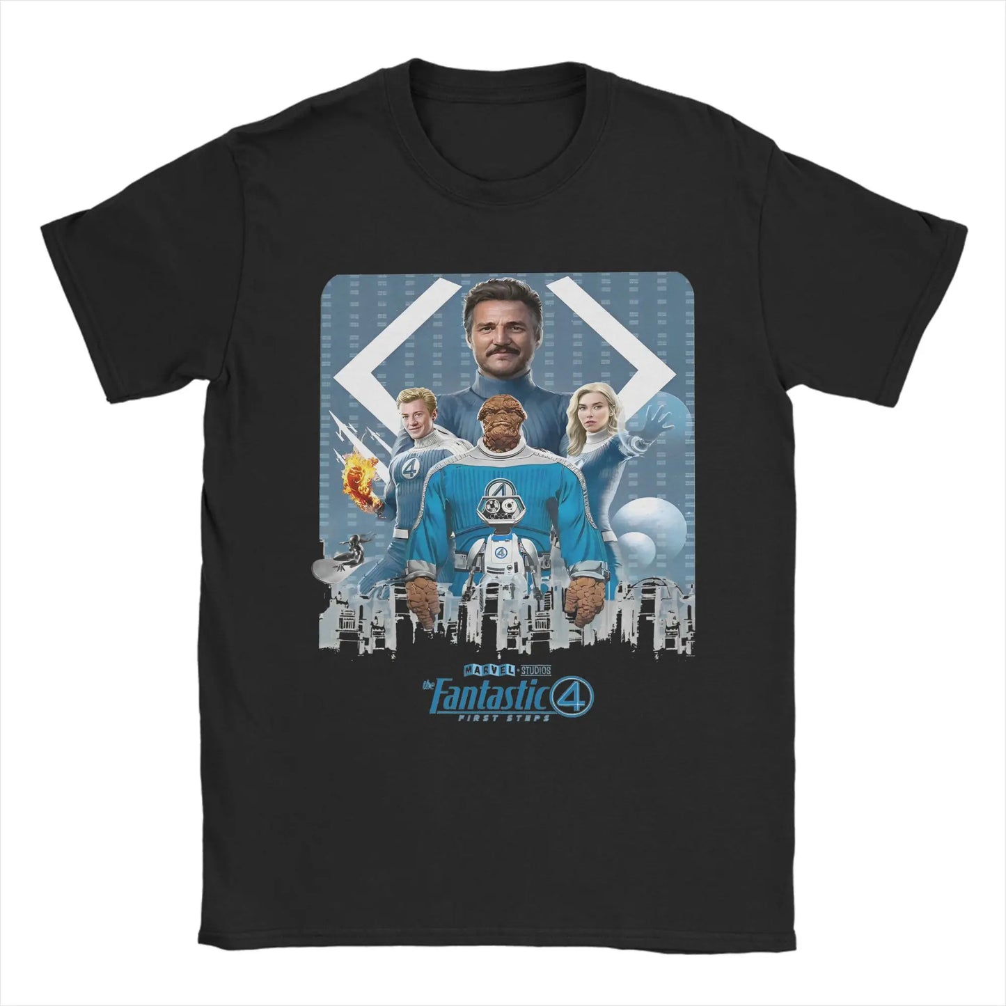 T-Shirt The Fantastic 4 First Steps - Retro Poster Blau Unisex