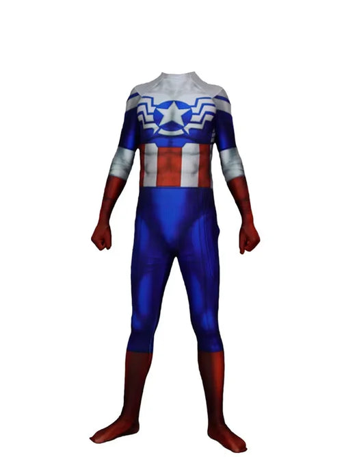Captain America Kostüm - Overall Blau Weiß Rot Stern