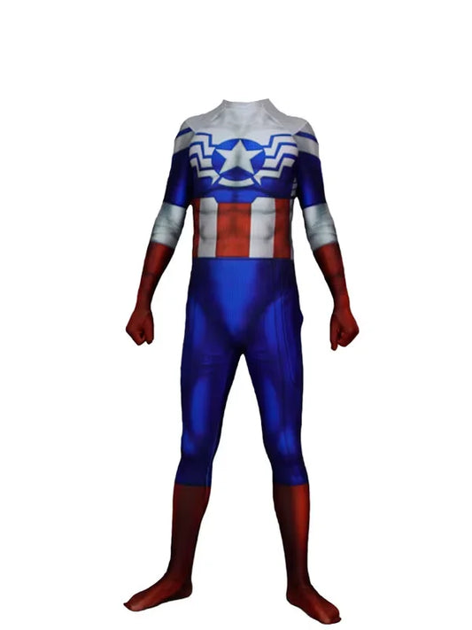 Captain America Kostüm - Overall Blau Weiß Rot Stern