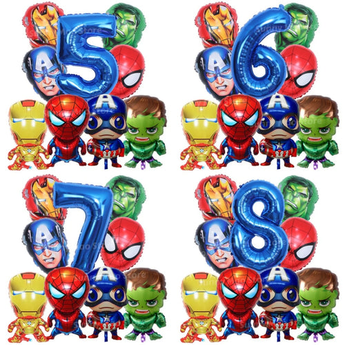 Avengers Geburtstagsdeko-Set - Zahlenballons Iron Man Spider-Man