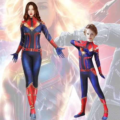 Captain Marvel Kostüm - Blau-Rot-Goldener Overall
