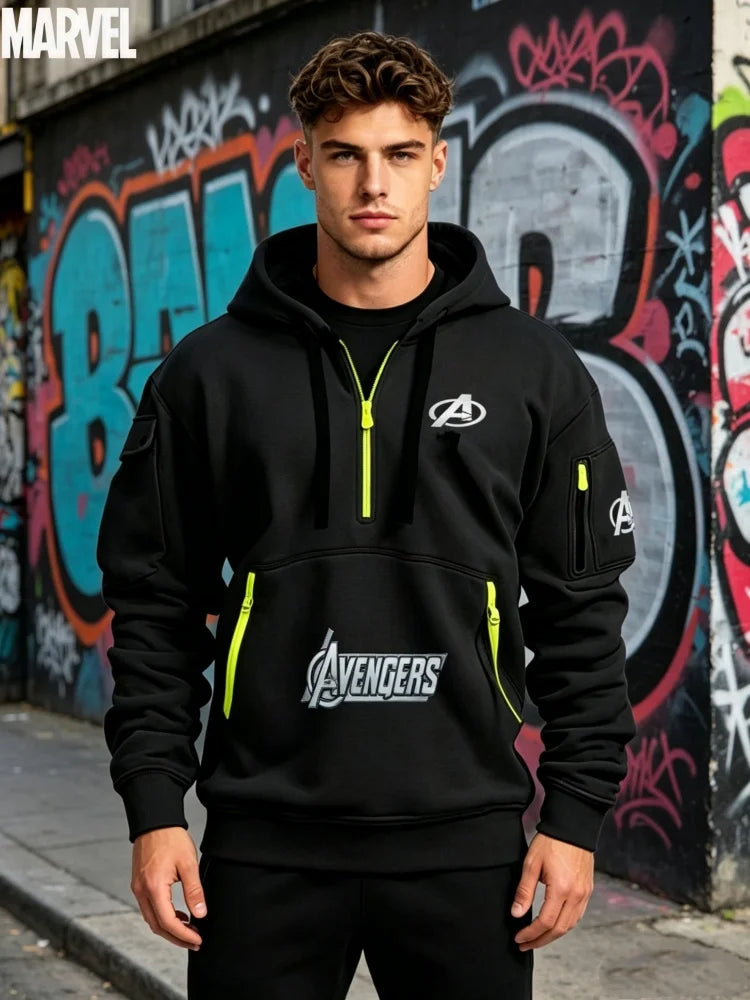 Sweatshirt mit halbem Reißverschluss Avengers für Herren – Multi-Pocket Schwarz Gelb